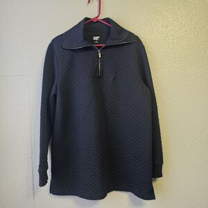 Lands’ End Women’s Quilted 1/4 Zip Pullover Sweatshirt Black Size L Comfy EE738